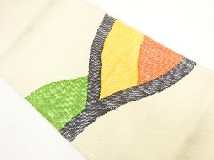 リサイクル　手織り真綿紬抽象遠山模様織り出し名古屋帯